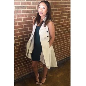 Khaki Belted Chic Trench Vest Coat